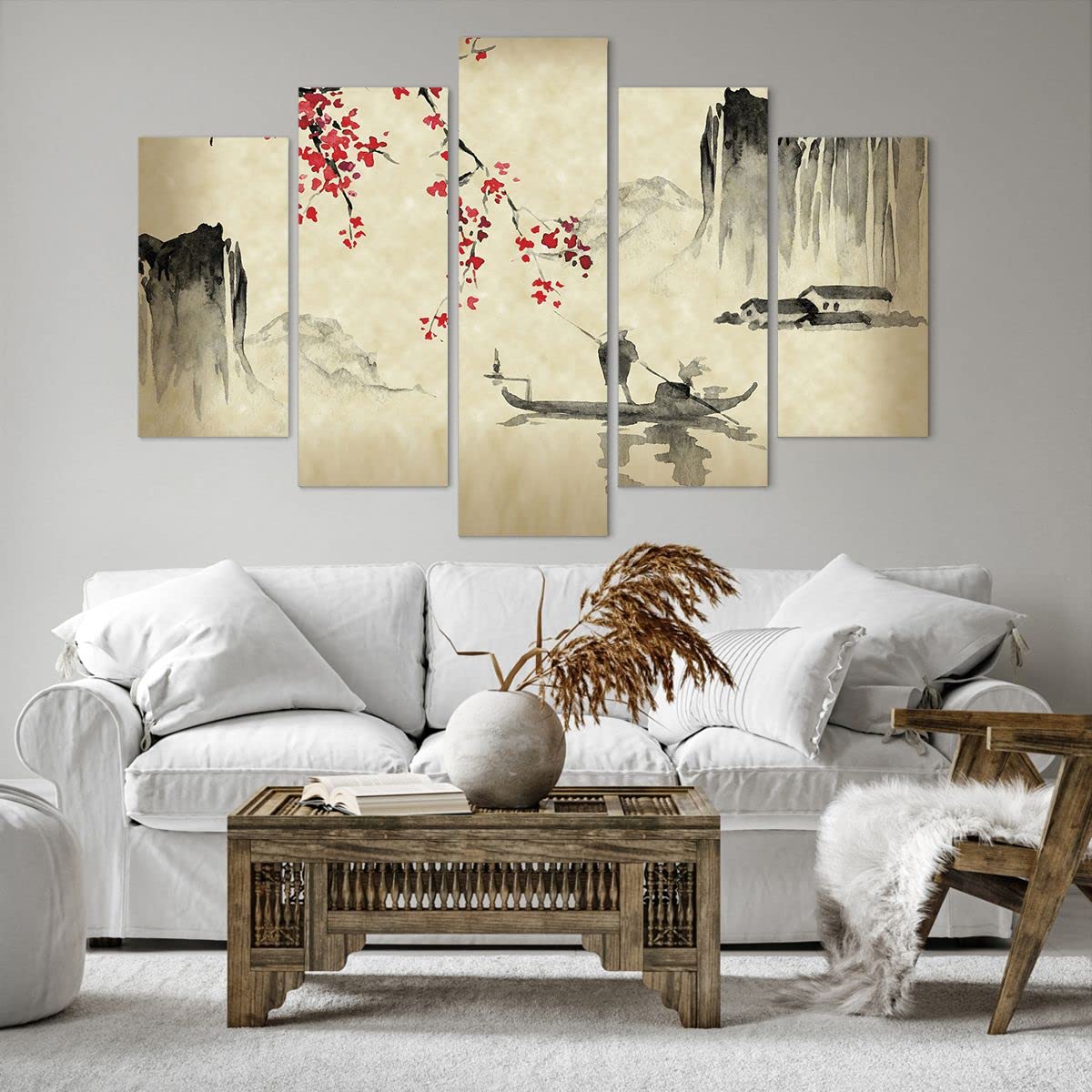 Stampe da Parete Moderne 120x40 cm Quadro su Tela Paesaggi Persone - 5020 | Fiore Ciliegie Giappone Quadro Decorativo XXL Set da 5 pezzi Soggiorno Arte da Parete Decorazione da Parete ARTTOR