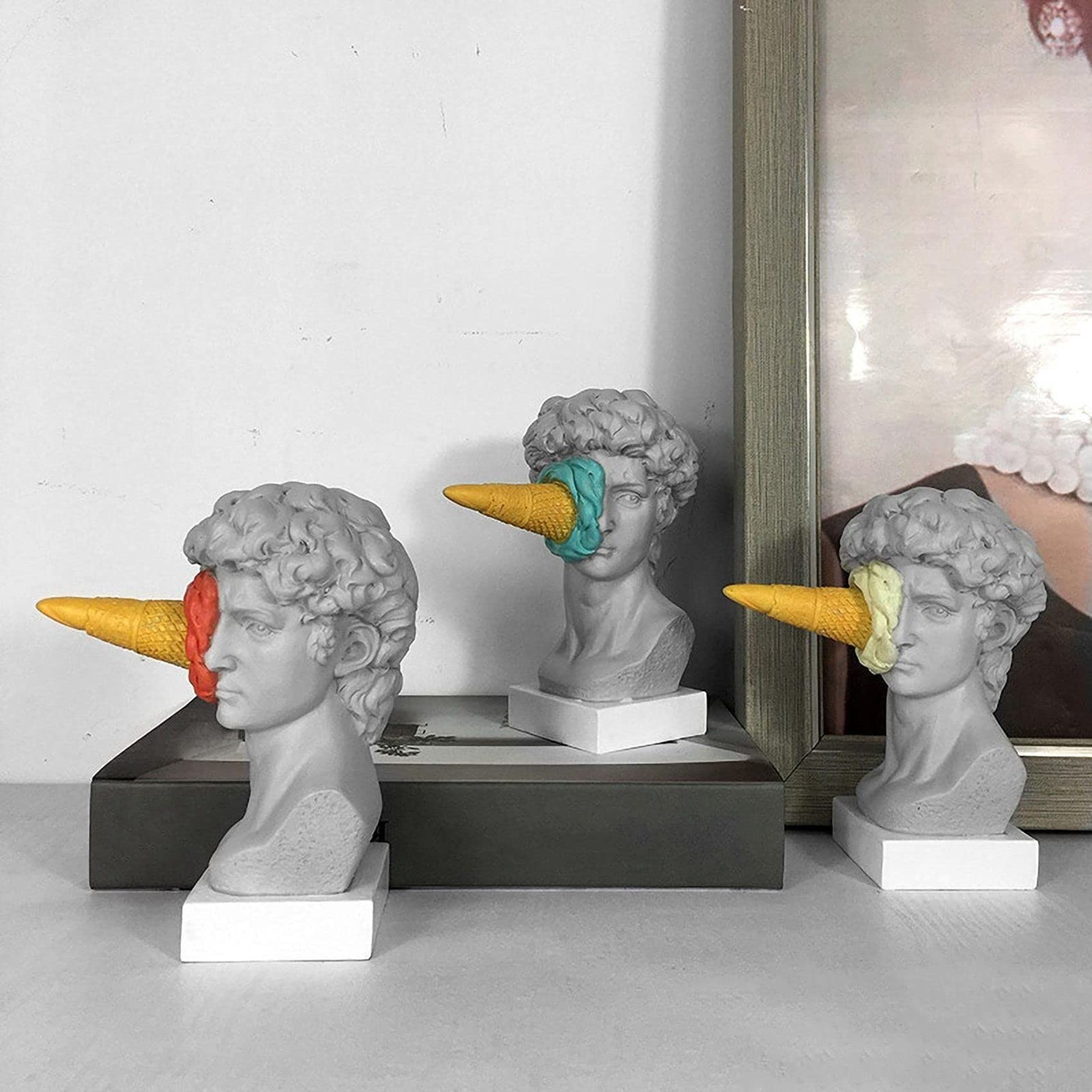 PRATYAHARA Ice Cream Smashing David Statua Europea Moderno Semplice David Busto Statua Camera Da Letto Soggiorno Portico Desktop Decor A