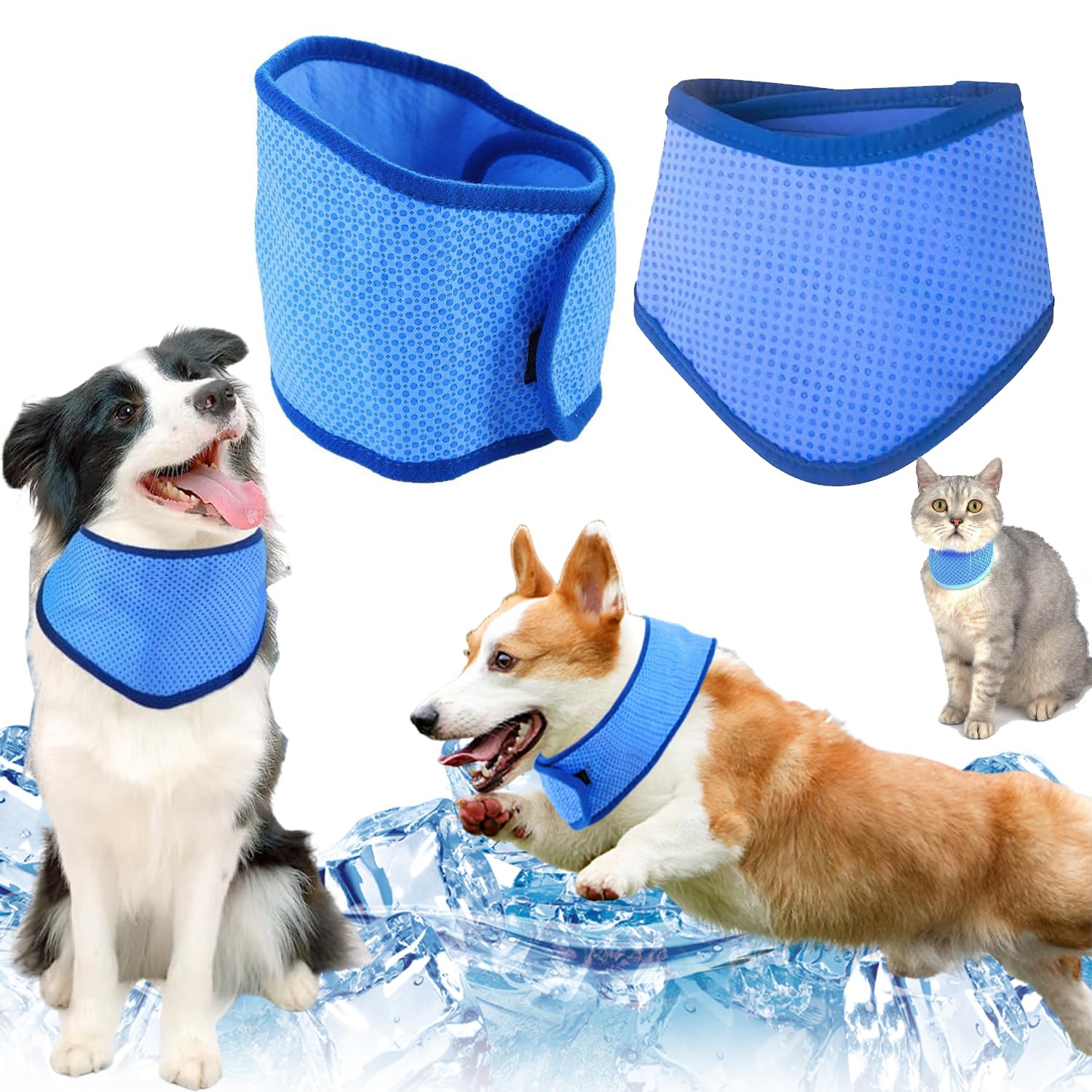 Norhogo 2 Pack Dog Cooling Collar, Breathable Instant Cooling Scarf, Ajustable Summer Pet Neck Collar, Dog Cat Ice Collar