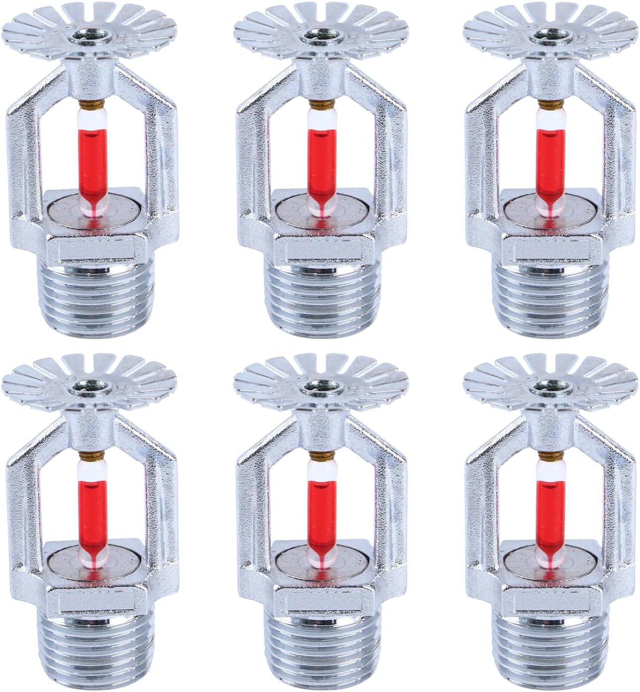 6 Pcs Fire Sprinkler Head - Copper Chrome, 1/2” NPT 155℉(68°C) Pendent Type Spray, K80 Fast Response Automatic Fire Sprinkler System for Residential, Factory, Mall, Warehouse Building