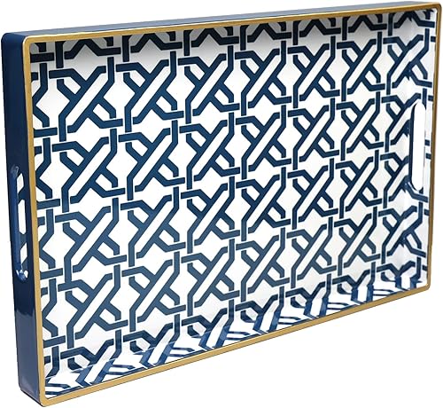 Spsyrine Bandeja de servir blanca bandeja de mármol de plástico para mesa de café elegante bandeja decorativa rectangular con asas bandeja otomana