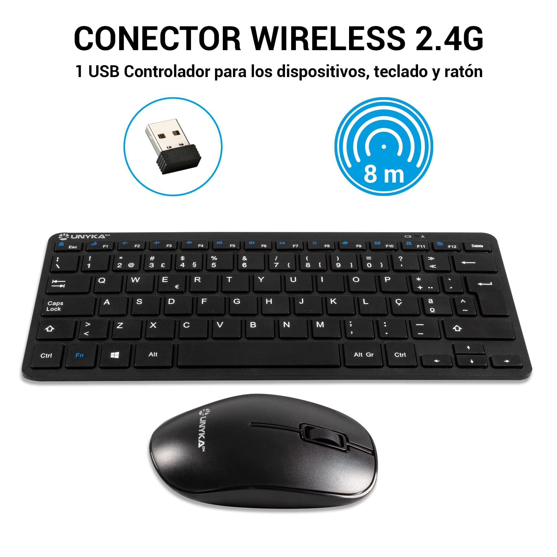 Combo Clavier/Souris Sans Fil NGS Euphoria Portugais - 2.4GHz, Silencieux - Noir