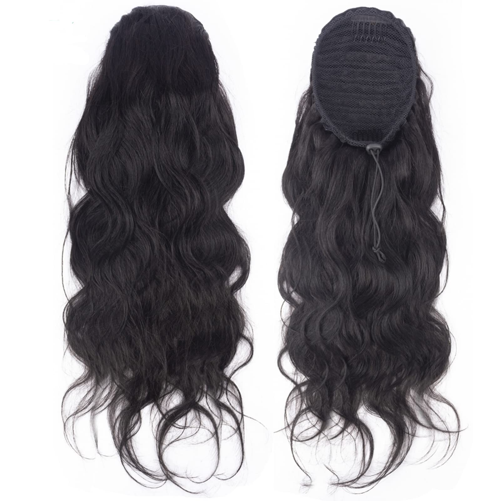 Aiokrtse Ponytail Extension Human Hair Body Wave Drawstring Ponytail Hair Pieces for Women 16 inches Natural Color