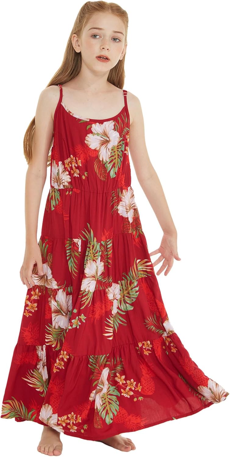 Girl Hawaiian Maxi Tiered Dress in Pineapple Garden
