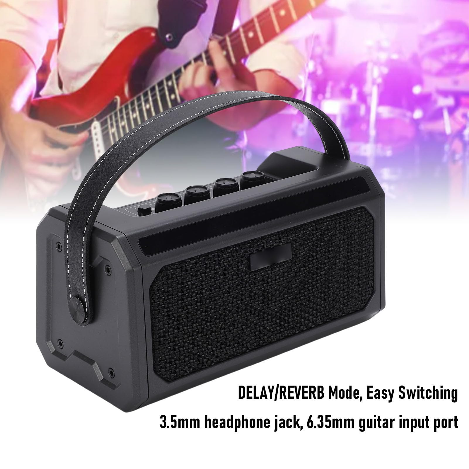 Generic Amplificatore Portatile per Chitarra Elettrica con modalità di Riverbero Ritardato per Improvvisazioni di Strada Nero
