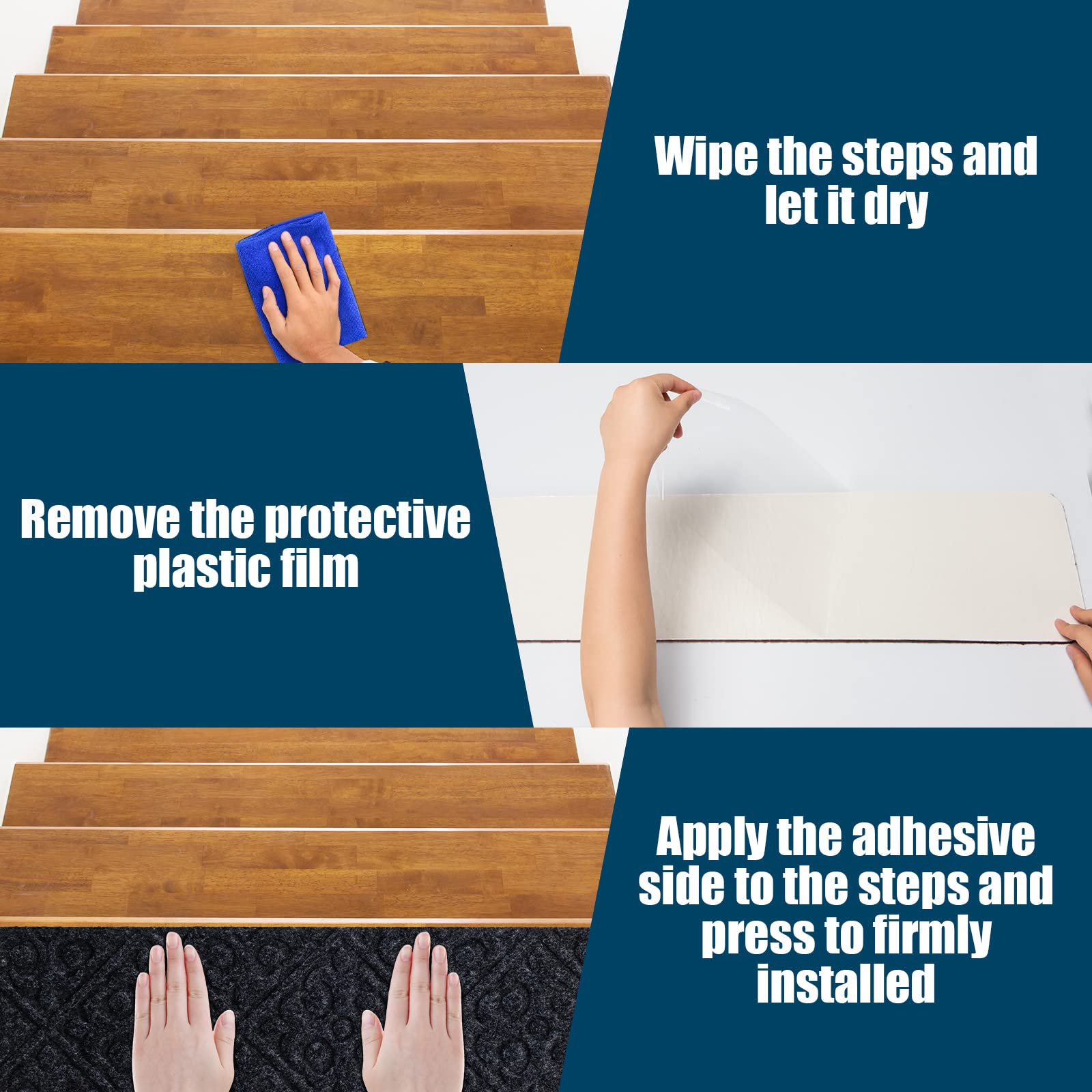 LIFEZEAL 15 Stück Stufenmatten, 76 x 20 cm Treppenschutzmatten für Treppen, Trittschutz für Kinder, Senioren und Haustiere, Stufenteppich Innenbereich mit Aufkleber, Dunkelgrau