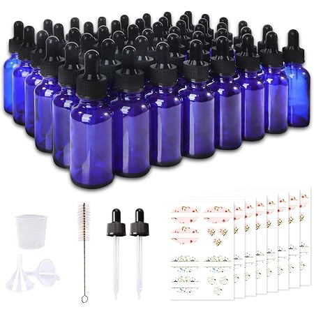 Nevlers 48 Pack Blue Glass Dropper Bottles 2 Oz – Cobalt Tint Bottles With Droppers For Oils, Includes Funnel & Brush - View #11