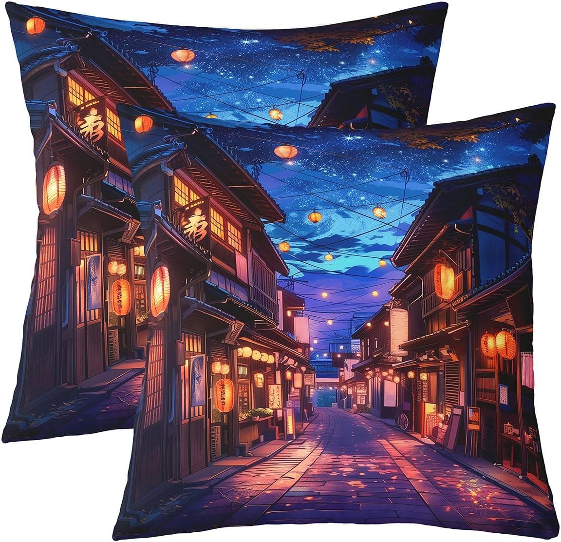 jejeloiu Japanese Throw Pillow Covers Set of 2 Anime Street Decorative Pillowcase Tokyo Cushion Covers for Sofa Couch Bed Cushion Case Home Decor 20 x 20-Inch