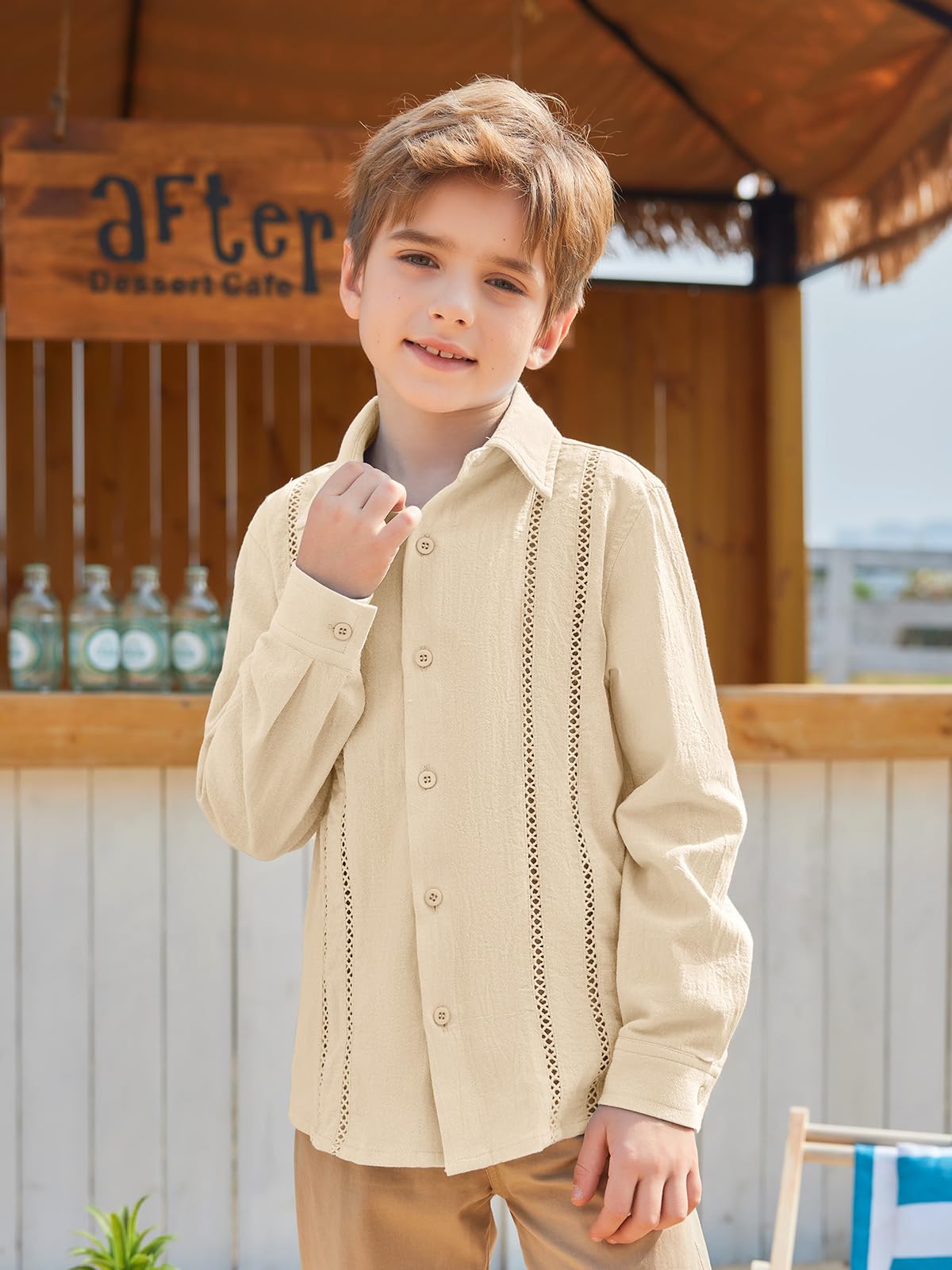 Haloumoning Camisa guayabera cubana para niños de 5 a 14 años