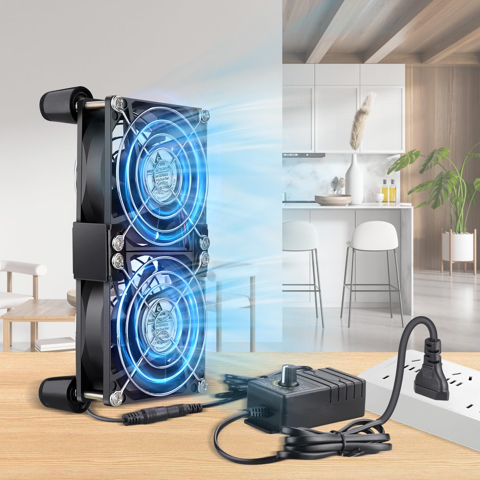 GDSTIME Ventilatore 220 V 80 mm a cuscinetto a sfera doppio 80 x 80 Ventilatore 230 V PC Ventilatore con controller di velocità regolabile per PC Router TV Box Mobile