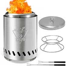 YEFU 7.5" x 5.5" Desktop Fire Pit, Low Smoke Camp Stove for Outdoor & Patio, Pellet or Wood Fuel, Safe Burning Tabletop Fire Pit with Travel Bag, 2 Mini Sticks & Fire Resistant Mat, Silver