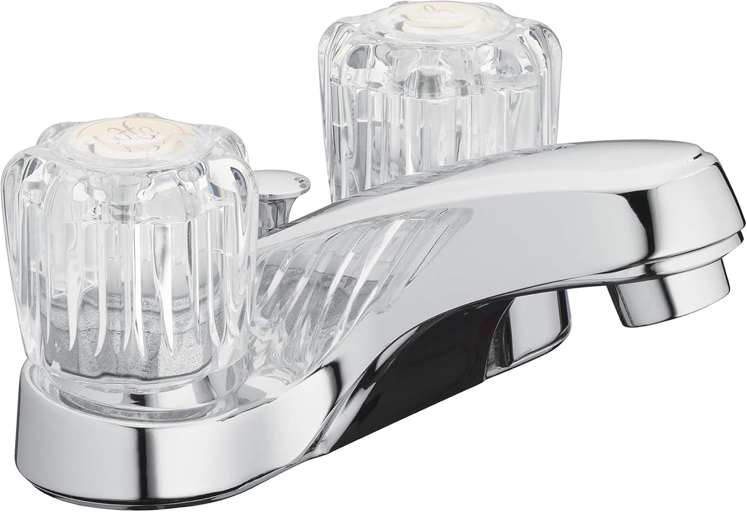 Aqua Vista Two-Handle Bathroom Sink Faucet, Chrome, Acrylic Handles | 1.2 GPM Flow, 3-Hole, Low-Arc Spout, Washerless Cartridge, Brass Shanks, Pop-Up Drain Included, Double Handle Faucet