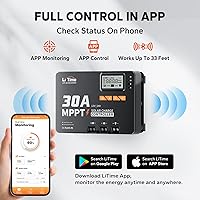 Vista 4 de LiTime 30 Amp MPPT 12V/24V/Auto CC de entrada controlador de carga solar, módulo Bluetooth incorporado, pantalla LCD con parámetros ajustables