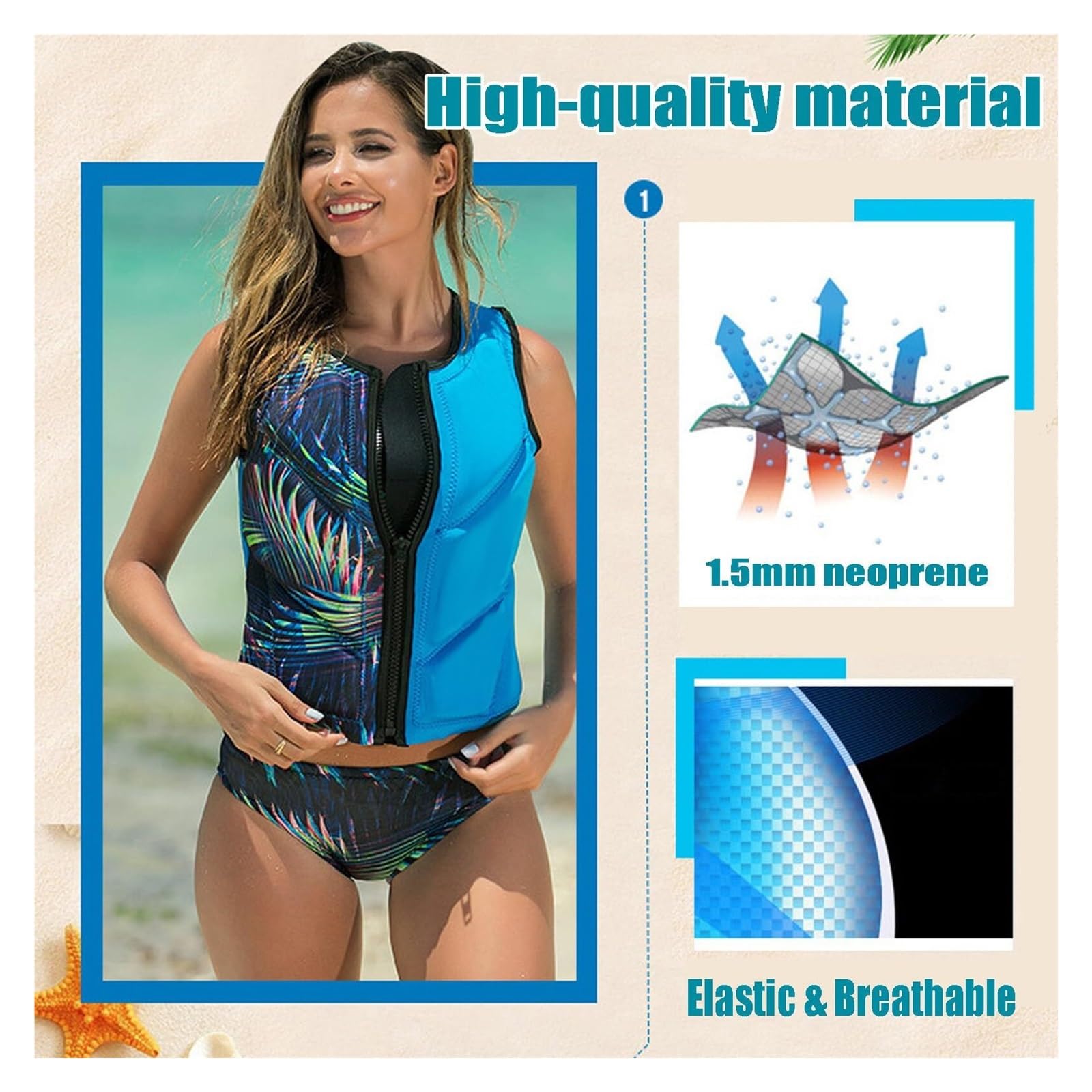 Kajaking Vest Adult Adjustable Zipper High Buoyancy Swim Aid Water Sports for Fishing Boating Surfing Paddling Canoeing Rafting Swimming Outdoor Safety Gear Equipment