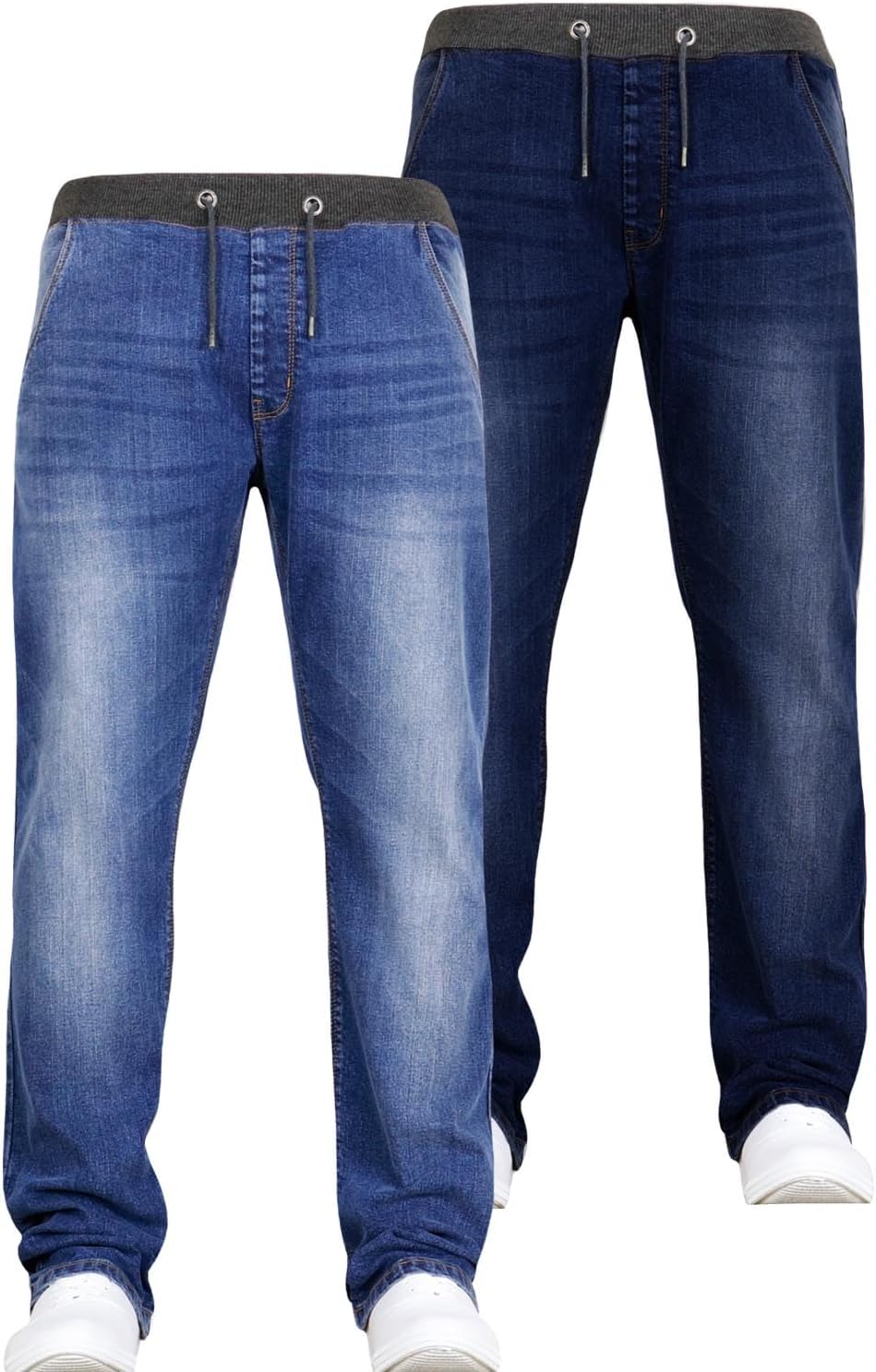 JEANBASE New Boys Kids Two Pack Bundle Designer Branded Stretch Denim Elasticated Ribbed Waist Jogger Pull On Jeans Pants
