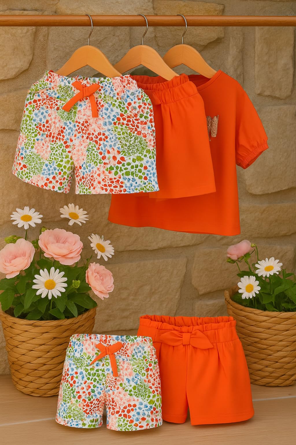 GENERICO Set 2 Shorts für Mädchen – Sommershorts mit Schleife, elastischer Bund – bequeme Kleidung für Freizeit, Urlaub und Sommeraktivitäten, Mädchen 3210