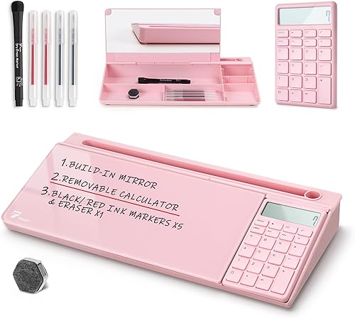 Miniatura 18 de TOWON Pizarra blanca de escritorio pequeña y compacta de vidrio con almacenamiento – Tablero de borrado en seco de 12 x 7 pulgadas para escritorio,