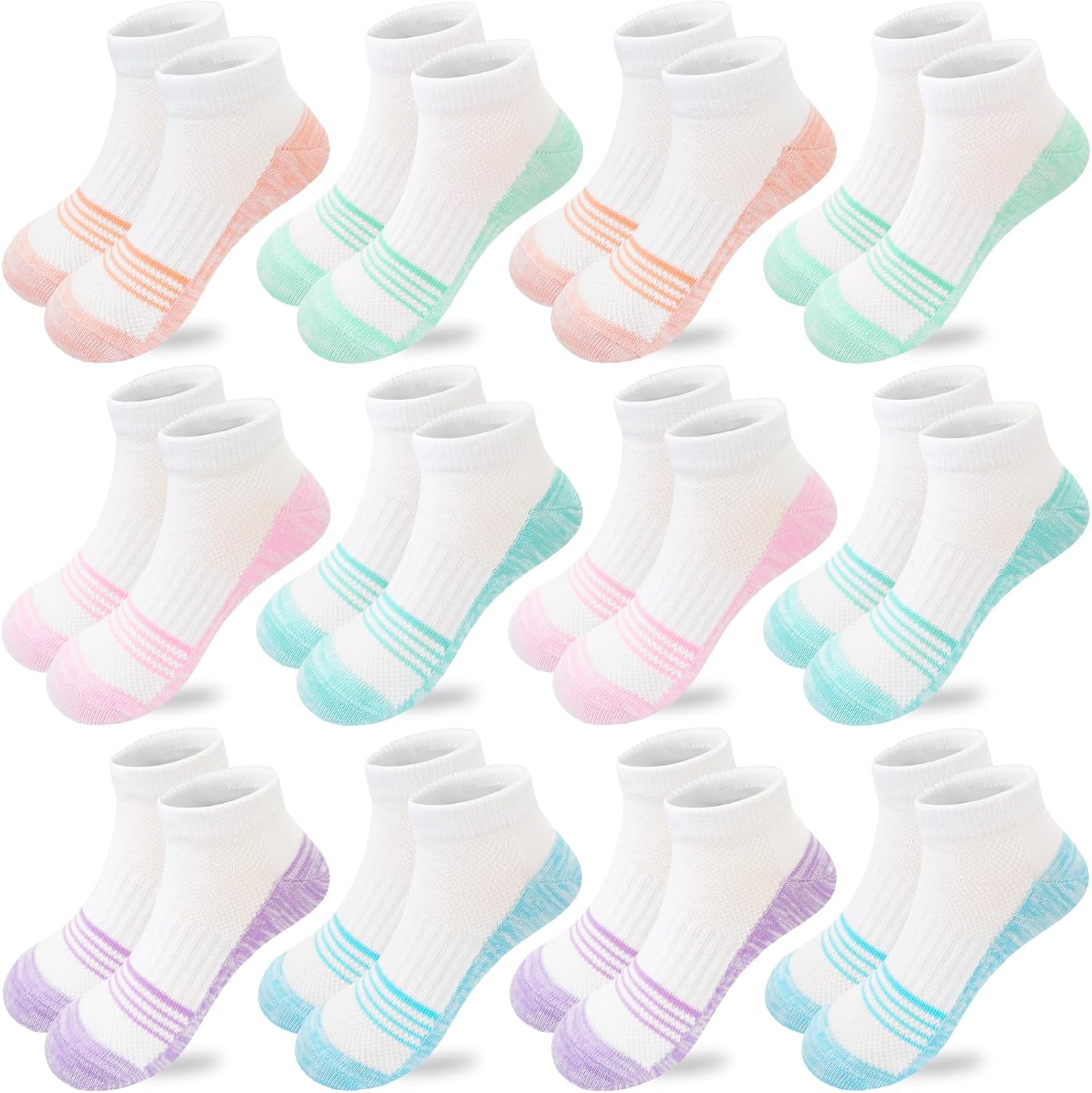 Bemeol Girls Socks 12 Pairs Ankle Socks for Girl Running Athletic Low Cut Sock Cotton Sports Sock