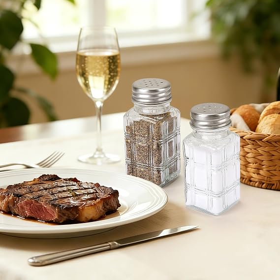 Accmor 2 Pack Glass Salt and Pepper Shakers Set, Vintage Salt Pepper Shakers for Home Dining Table, Restaurant, Farmhouse, Kitchen Accessories