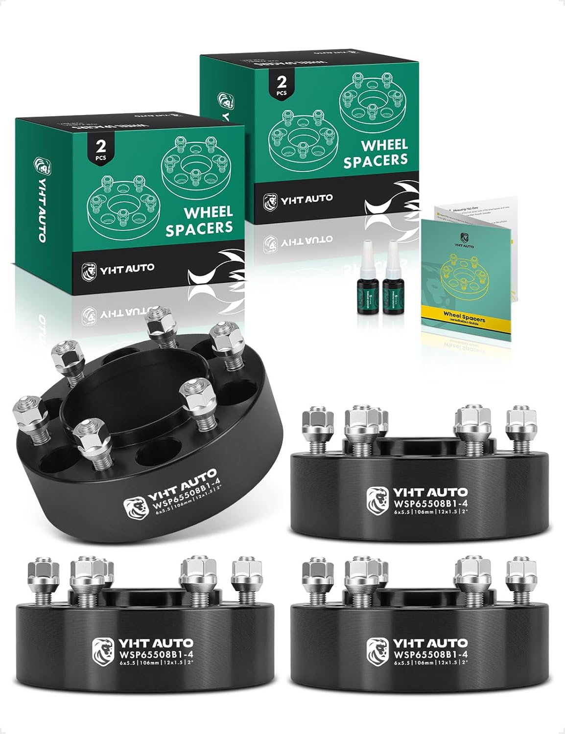 YHTAUTO 4PCS 6x5.5 Hub Centric Wheel Spacers 2 inch Fits Toyota Tacoma, 4Runner, Tundra, Sequoia, FJ Cruiser & Lexus GX460, GX470, 6 Lug 6x139.7mm Forged Tire Spacers w/ M12x1.5 Studs, 106mm Hub Bore