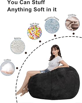 HDMLDP Bean Bag Chair for Adults Kids Without Filling Comfy Fluffy Round Beanbag Lazy Sofa Cover for Reading Chair Floor Chair, 3.5FT, Grey