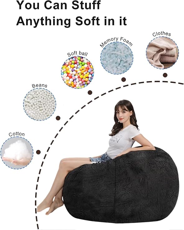 HDMLDP Bean Bag Chair for Adults Kids Without Filling Comfy Fluffy Round Beanbag Lazy Sofa Cover for Reading Chair Floor Chair, 3.5FT, Grey