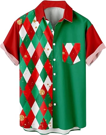 Hawaiian Shirt Mens Ugly Christmas Santa Claus Party Aloha Button Down Holiday Shirt Beach Casual Short Sleeve Shirts