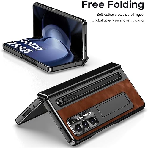 Miniatura 7 de Funda para Galaxy Z Fold 5 - Funda de piel suave al tacto con soporte, protección de lente, soporte para S Pen, protección de bisagra y protector de