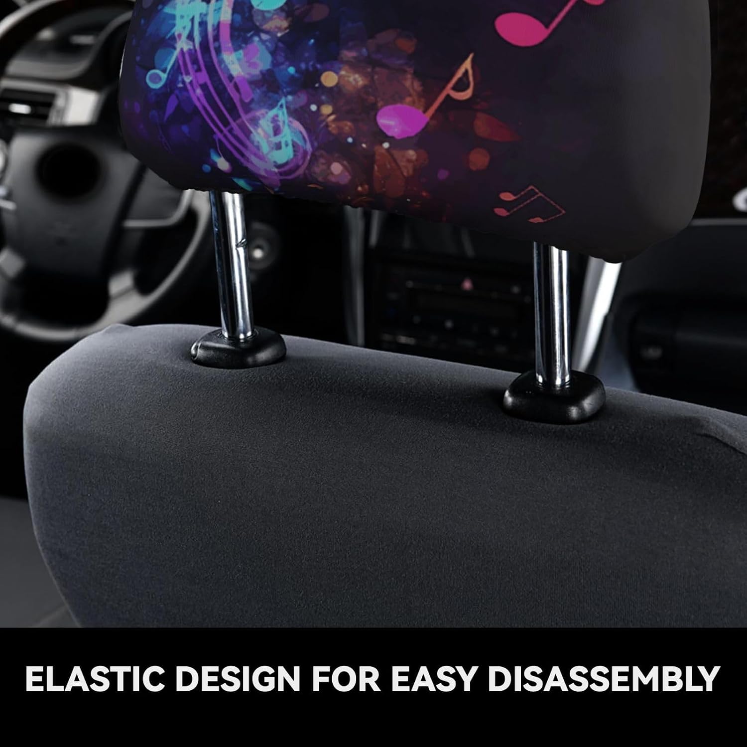 2 Pcs Car Seat Headrest Cover,Stretch Breathable Head Rest Cover Colorful Galaxy Music Note Washable Headrest Protector Reusable Dust Cover for Cars Seat Headrests Car Accessories image 3