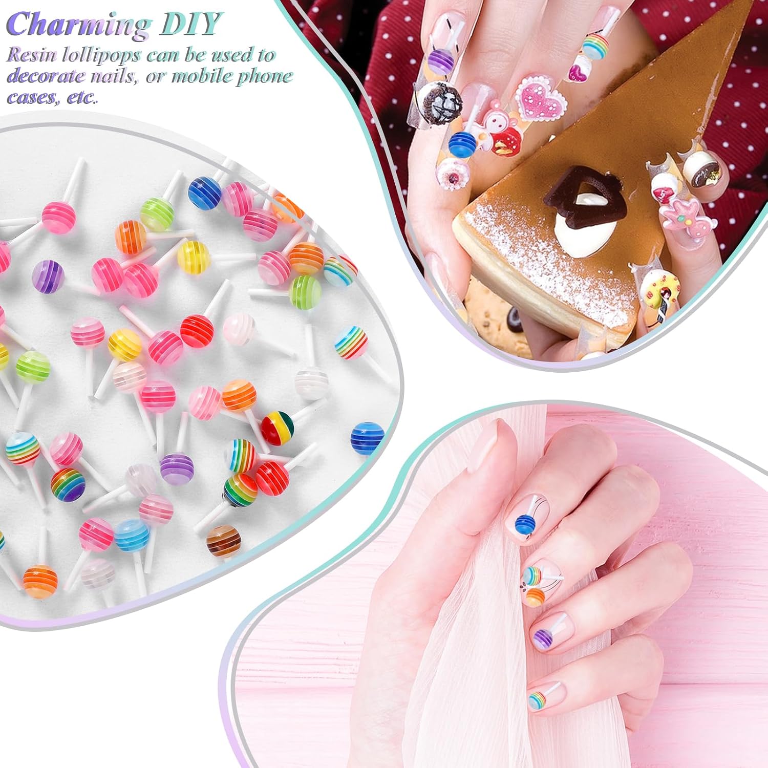 50 PCS Lollipop Nail Charms Macaron Charms Lollipops, Resin Candy Nail Charm for Design Cute Mini Lollipop-Charms Rainbow Nails Charm 3D Cute Nails Decorations for Art DIY Supplies Accessories