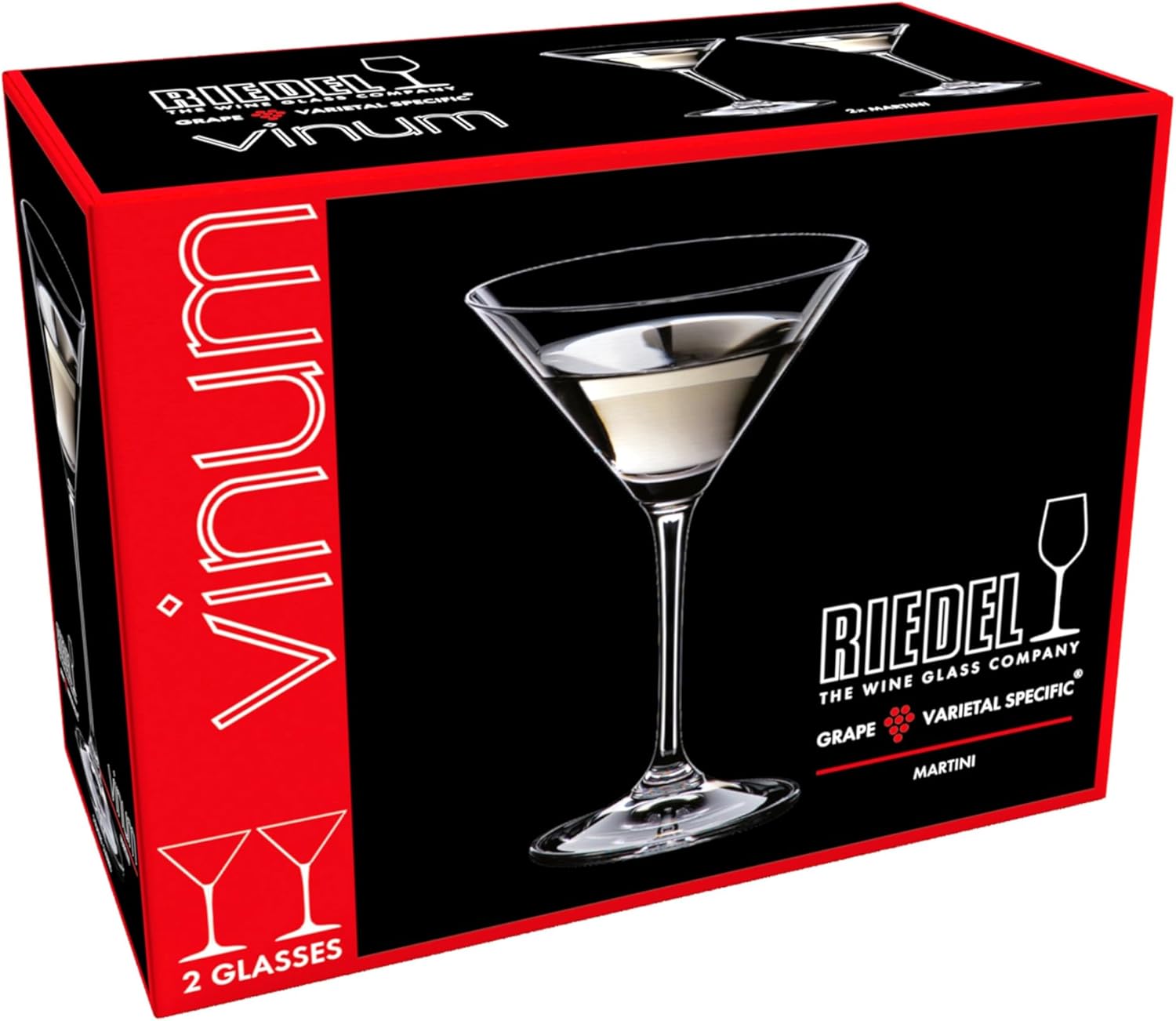 Riedel Vinum Martini Glasses - Crystal Glass, Dishwasher Safe, 2-Piece Set - Essential Home Bar Glassware 6416/77