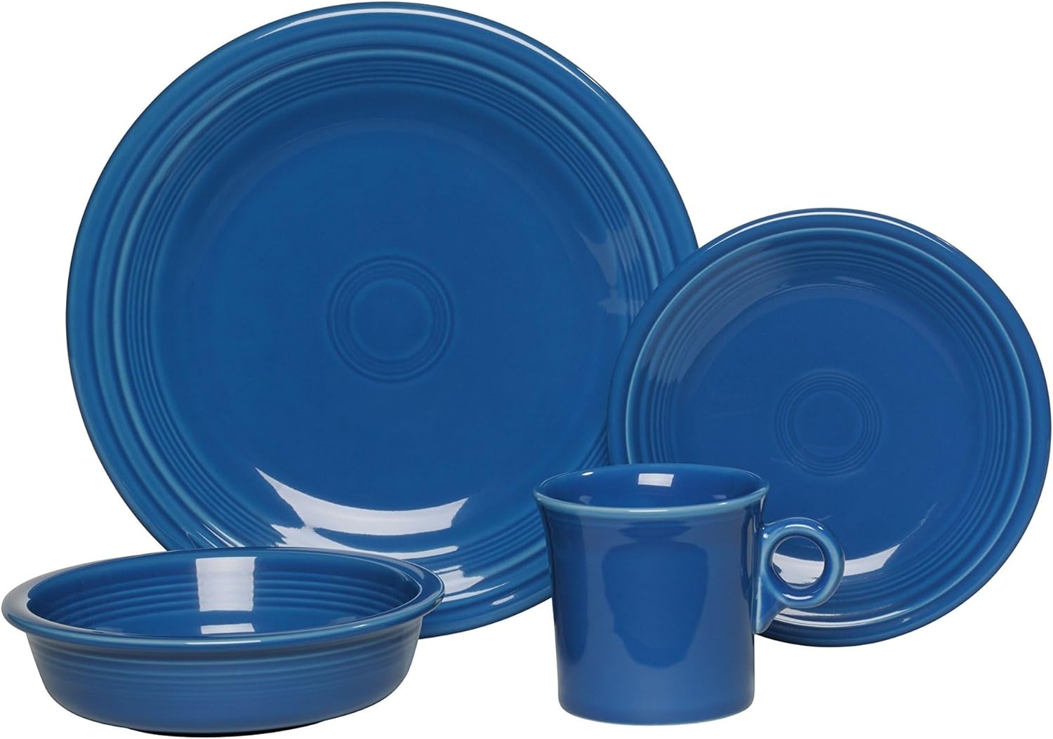 Fiesta® 4-Piece Classic Rim Place Setting – Durable Ceramic, Lead-Safe, Dishwasher/Microwave/Oven Safe – Made in USA Dinnerware - Lapis