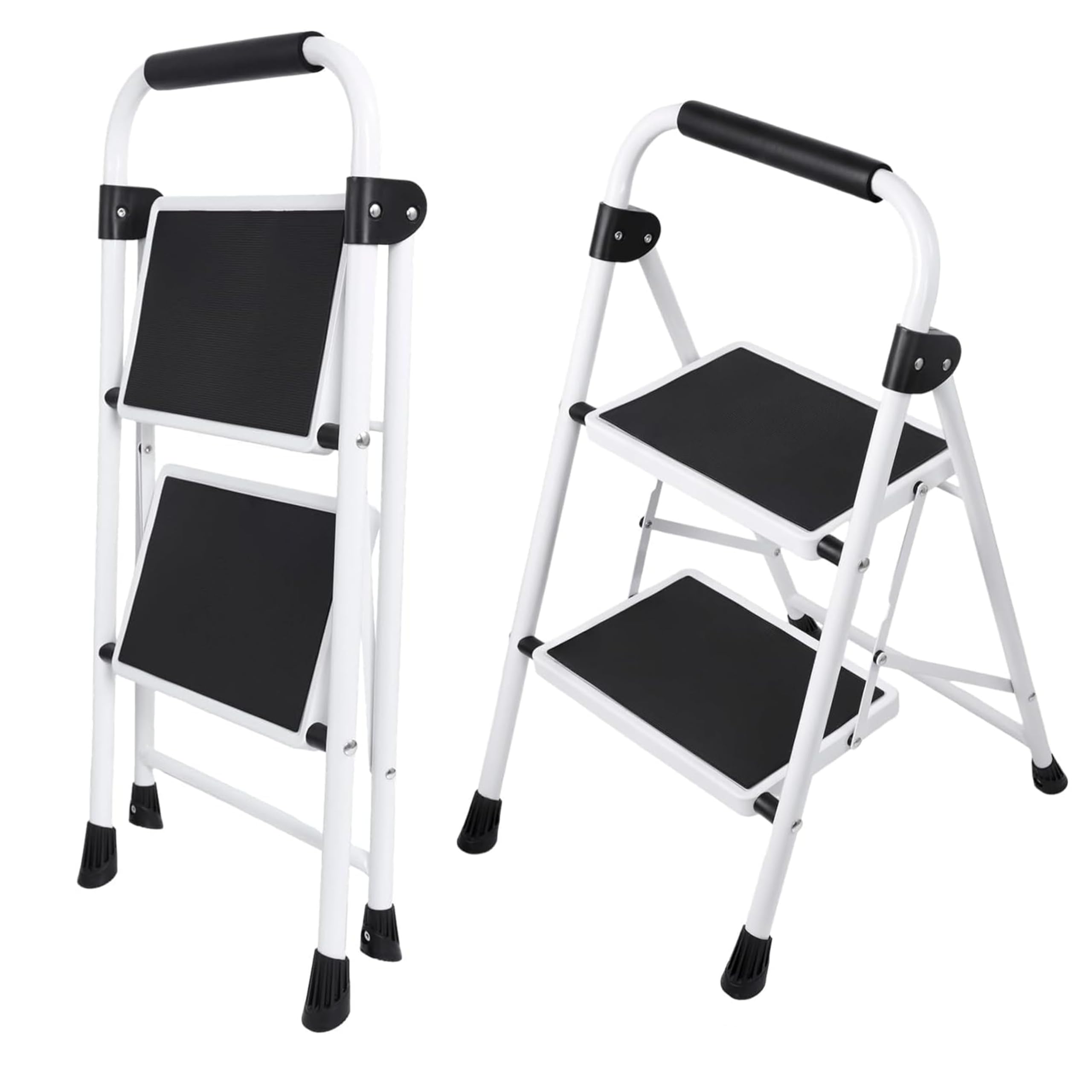Photo 1 of 2-Step Folding Step Ladder, 330 lbs Heavy-Duty Metal Step Stool with Wide Anti-Slip Pedals & Support Handle, Lightweight Portable Ladder for Home, Kitchen & Indoor Tasks – Black