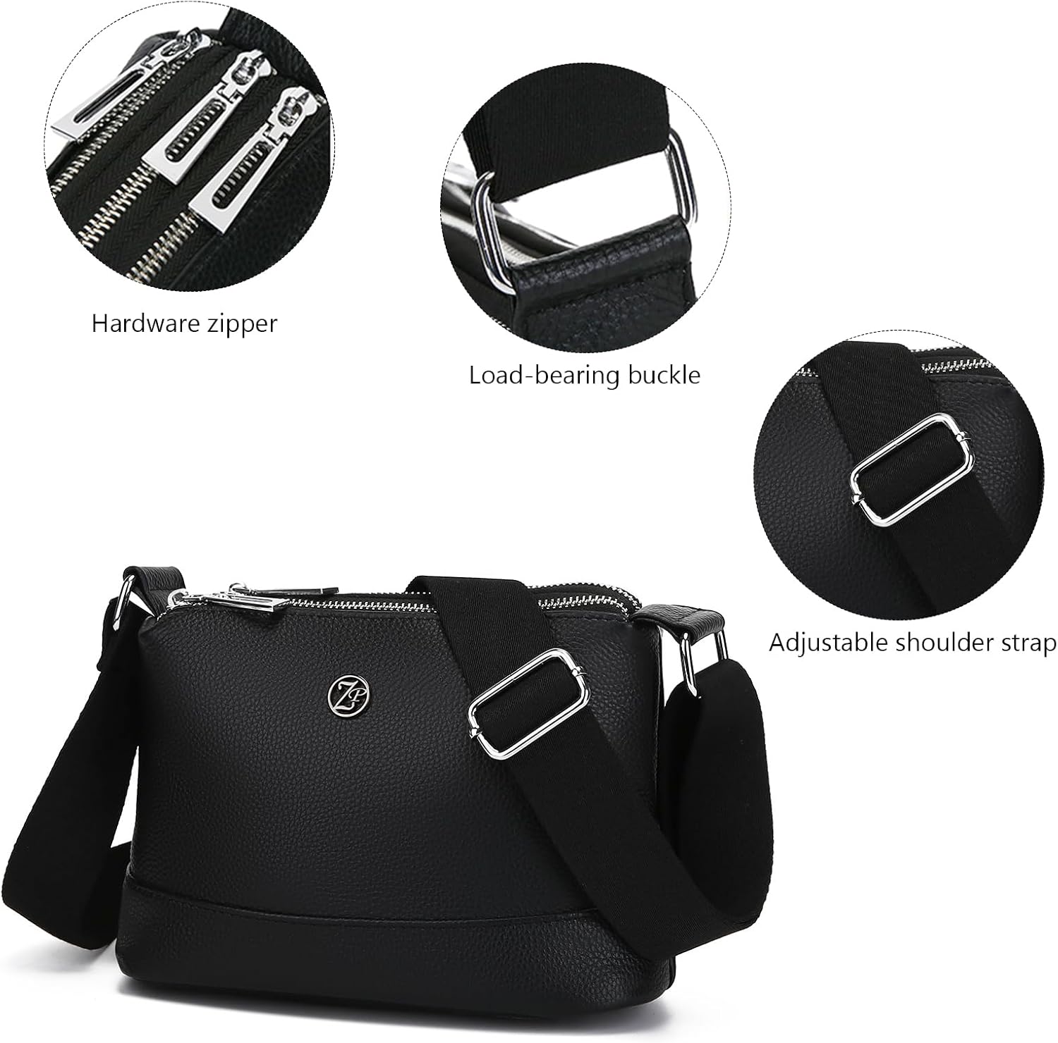 Eslcorri Lightweight Nylon Crossbody Bag for Women, 3 Pocket Casual Shoulder Purse with Adjustable Strap for Travel Daily Use | Well-organized, Neutral, Compact yet spacious, Secure-zippered, Go-to everyday