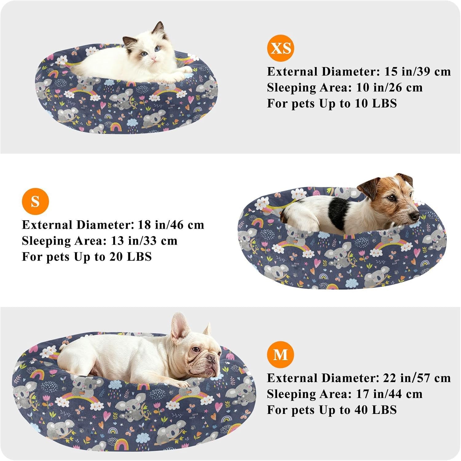 Wudan Pet Cat Beds Donut Cuddler Fluffy Dog Pillow Bed for Small Size Pets Supplies M Cute Koalas