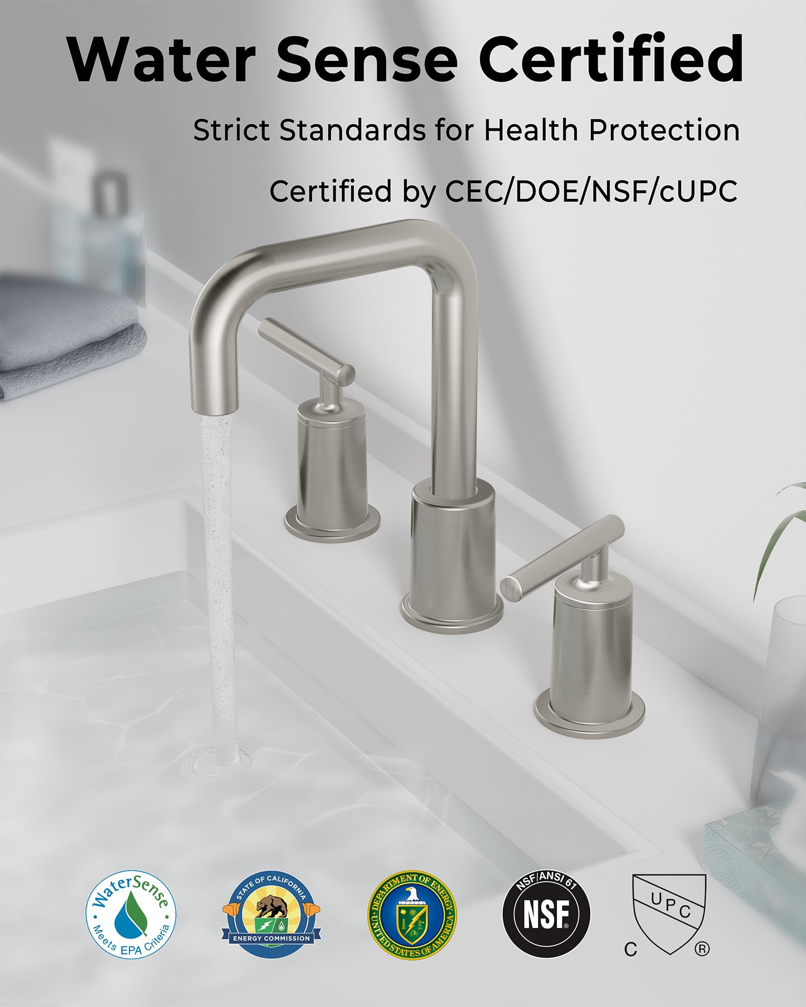 VXV Brushed Nickel Bathroom Faucet 3 Hole 8 Inch Widespread Bathroom Sink Faucet 2-Handle Bath Vanity Faucets with — view 2