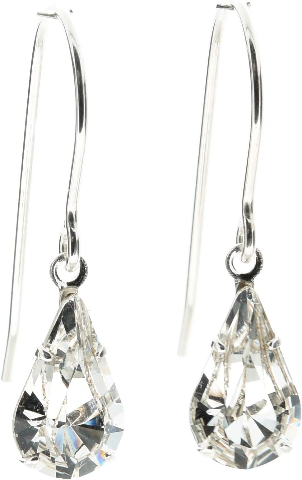 pewterhooter® petite drop Earrings – 925 Sterling Silver with Diamond White Crystal – Gift Box