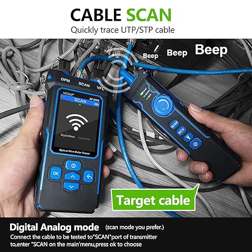 Miniatura 2 de NOYAFA Probador de cable de red NF-8508 con medidor de potencia óptica de 7 longitudes de onda, probador RJ11 RJ45PoECAT5 CAT6NCV, herramienta de