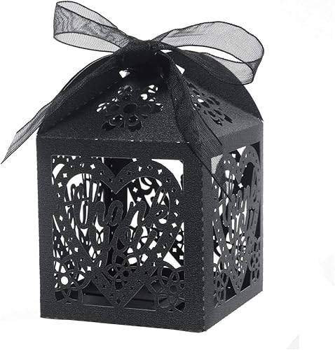 Miniatura 31 de COTOPHER Cajas cortadas con láser, 100 cajas de regalo de agradecimiento, cajas de regalo de boda, cajas de dulces de encaje para bodas, despedidas