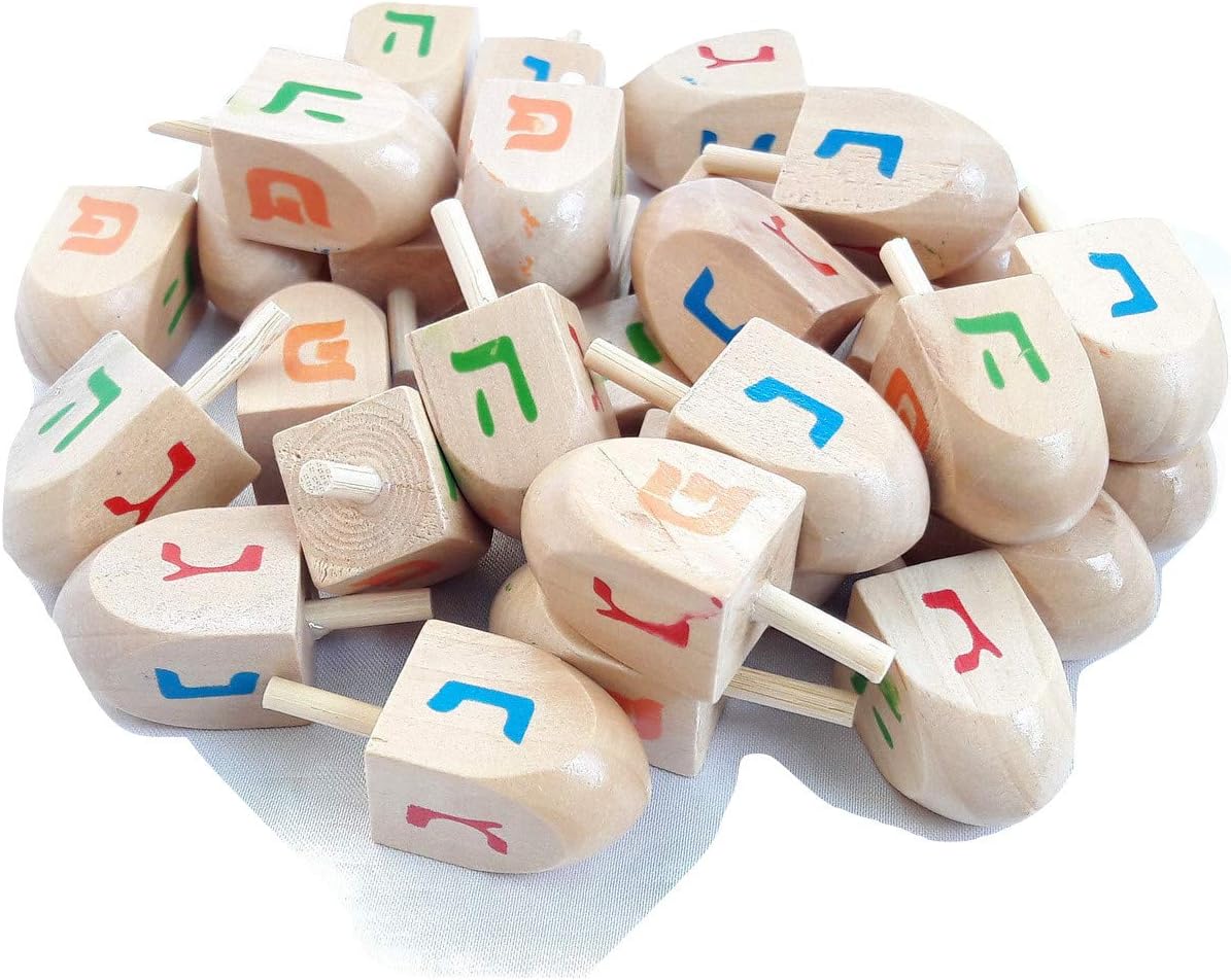 Lot 30 Pc Natural Wood Spinning Top Dreidel Hanukkah Sevivon NES Gadol Haya Po.Made in Israel