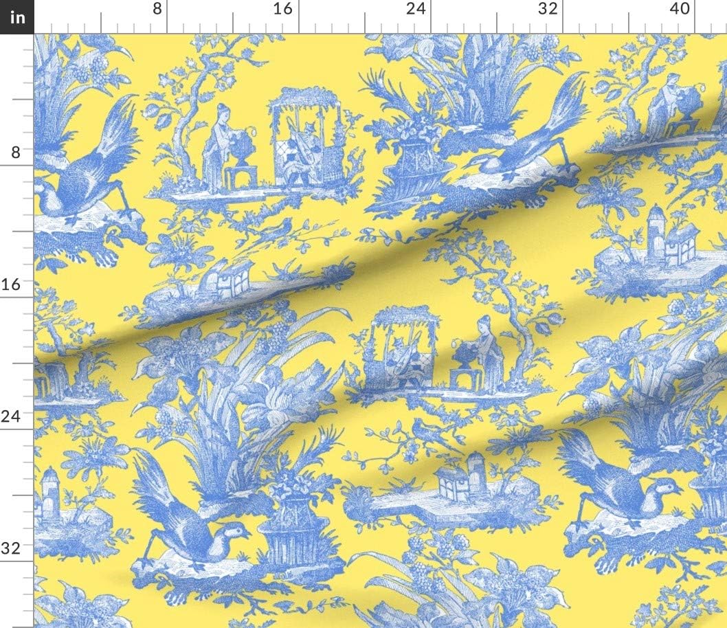 Spoonflower Fabric - Chinoiserie Toile Lemon Yellow Asian Printed on Petal Signature Cotton Fabric by The Yard - Sewing Quilting Apparel Crafts Decor