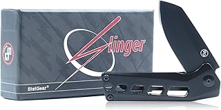 StatGear Slinger Quick-Deploy Pocket Knife - Compact Flipper EDC D2 Steel Blade Stainless Steel Handle Frame-Lock Ball-Bearing Deployment - StatGear