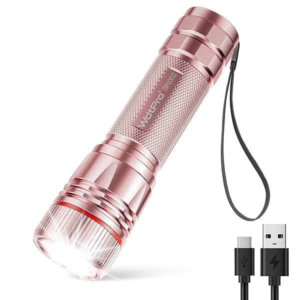 WdtPro Rechargeable Flashlights High Lumens, 1 Pack 10H Long Lasting Super Bright EDC Flashlights, LED Mini Tactical Flash Lights for Camping Emergency, Drop & Water Resistant Pink(Battery Included)