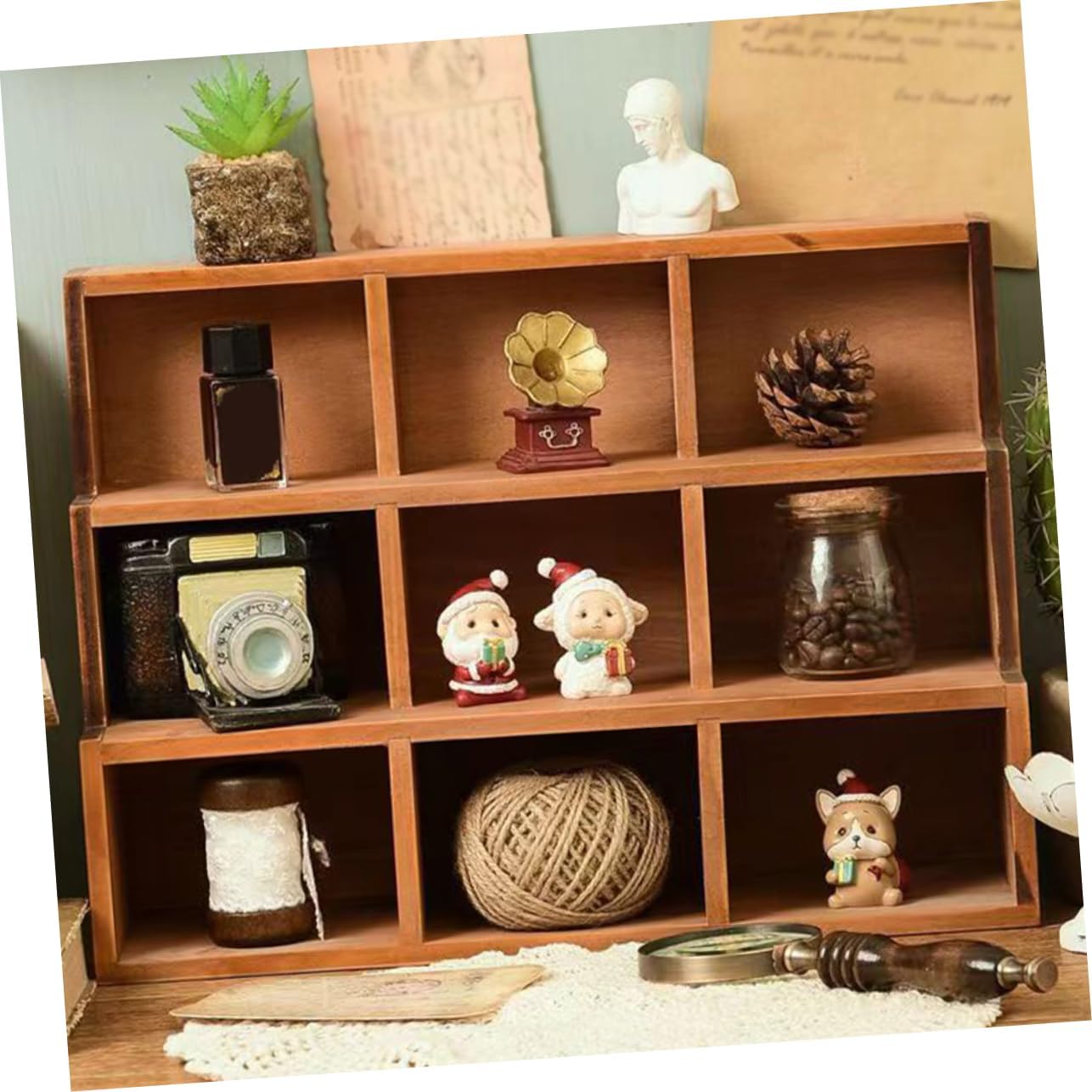 Sosoport Wood Display Rack Vintage Model Display Stand Figures and Collectibles Multi Storage Organizer for Home Shop Wall Mounted Desktop Use