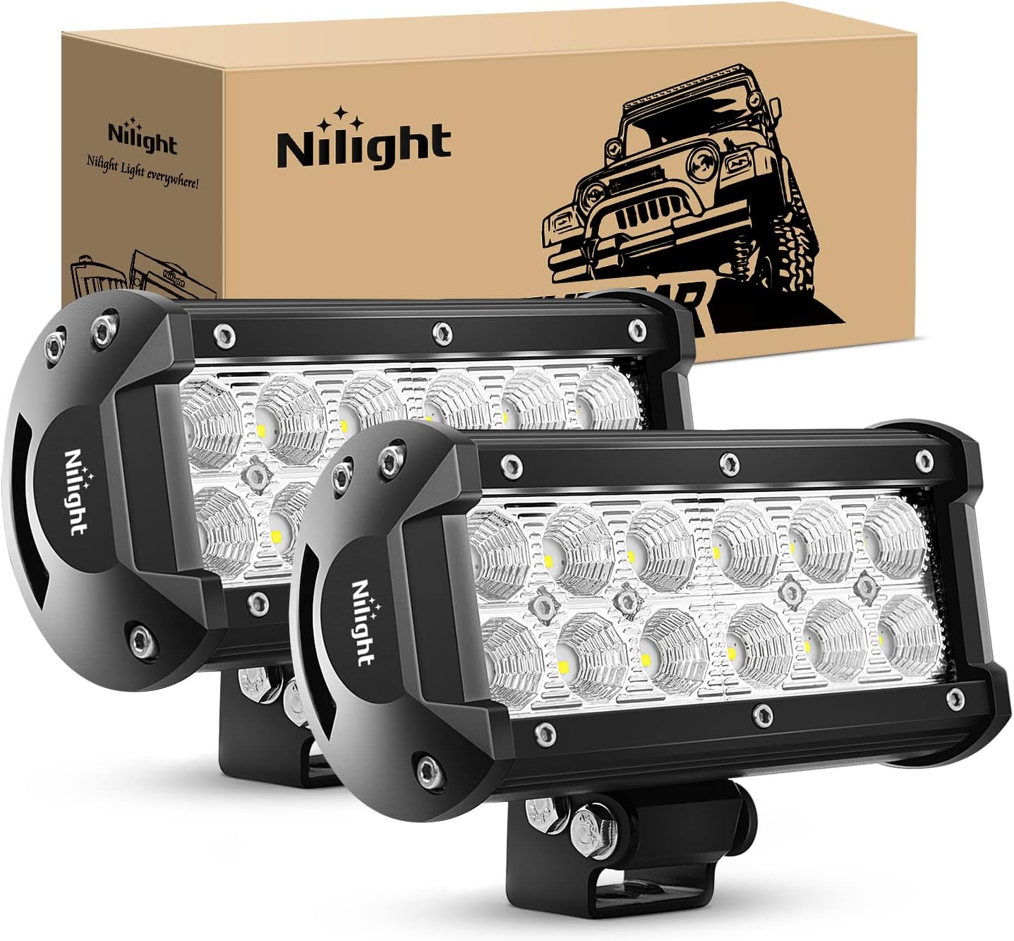 Led Pods 2Pcs 36W 2800LM 6.5 Inch Flood Off Road Light Bar Super Bright Driving Work Fog Lamps for Trucks Pickup Golf Cart SUV ATV UTV 4x4 Van Camper Boat