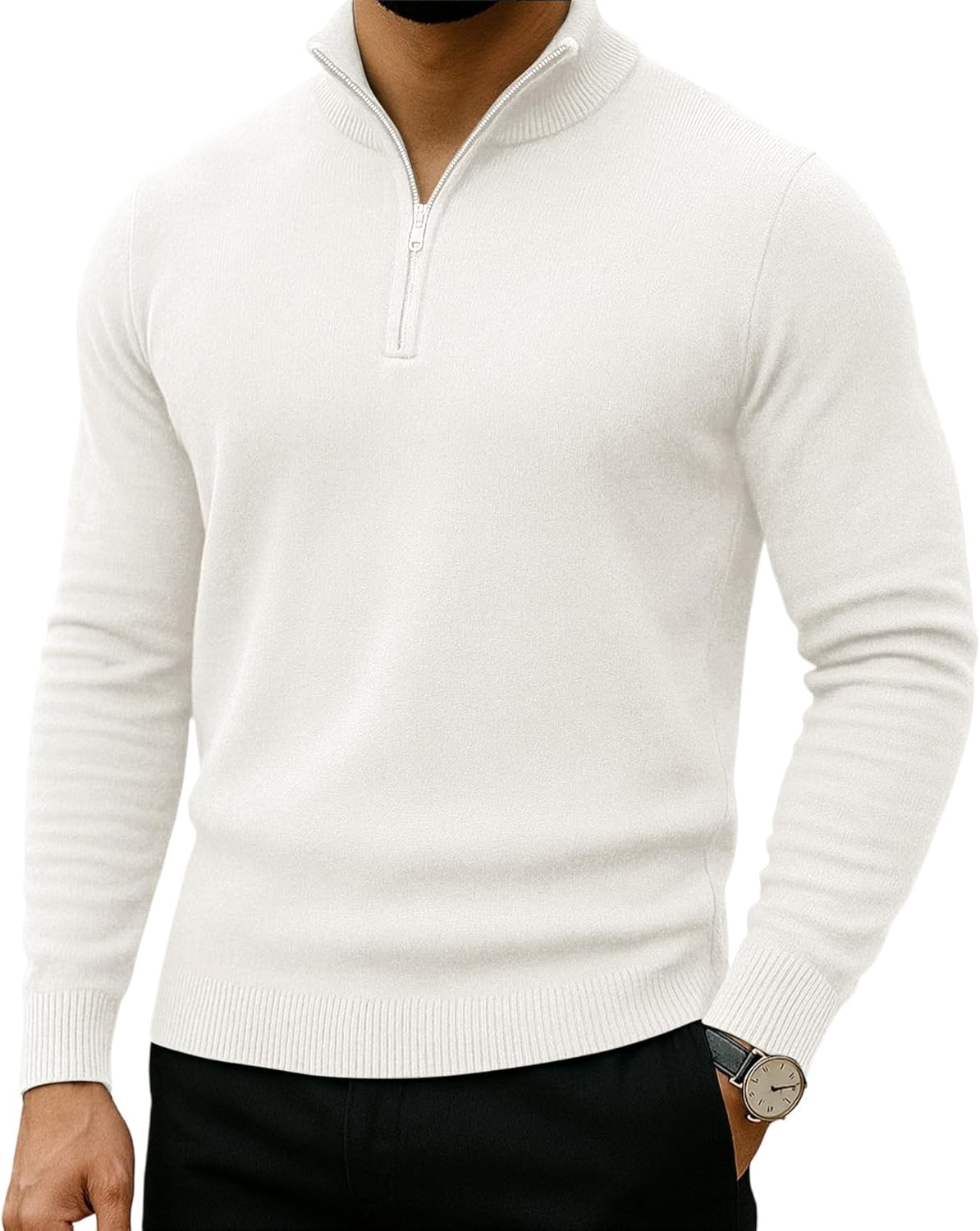 Lexiart Men's Quarter Zip Sweater Casual Mock Neck Pullover Ribbed Knit Polo Sweater