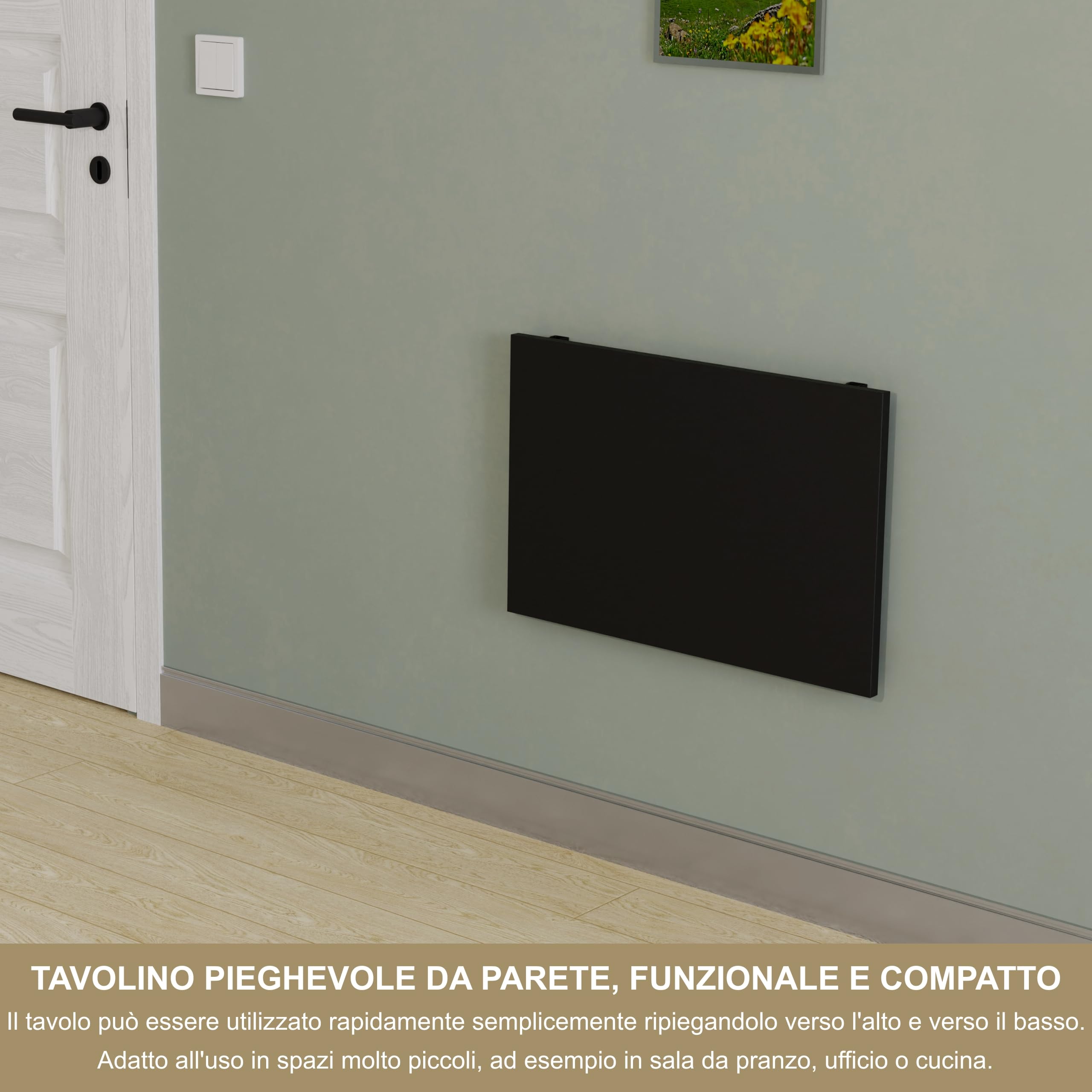 KDR - Tavolo pieghevole da parete, 60 x 40 cm, montaggio a parete, salvaspazio, tavolo da pranzo, scrivania e tavolo da cucina, ideale per piccoli spazi e home office (nero)