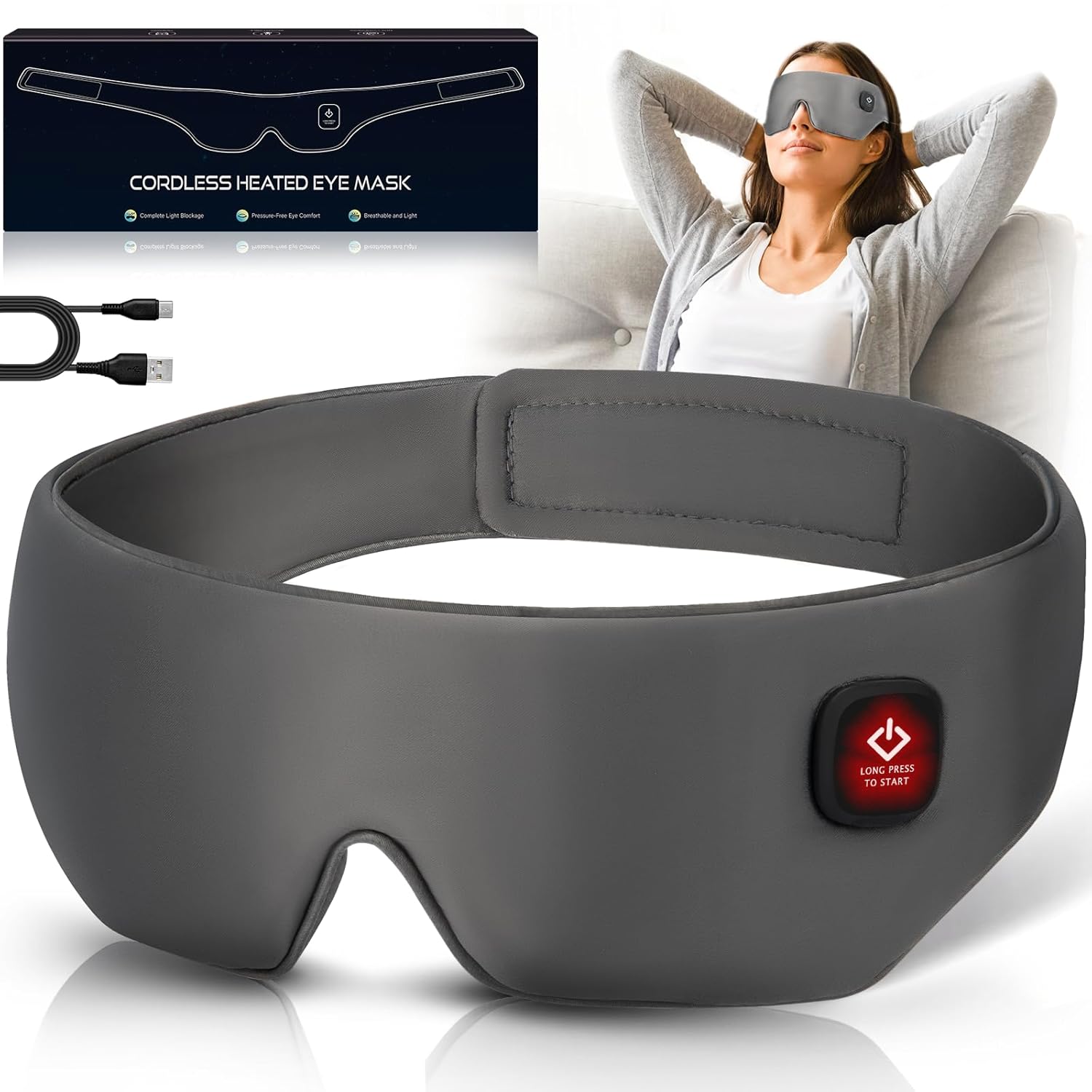 Silk Cordless Heated Eye Mask Washable Sleep Mask Warm Compress Mask Soft Pressure Free Shade Blindfold Electric Eye