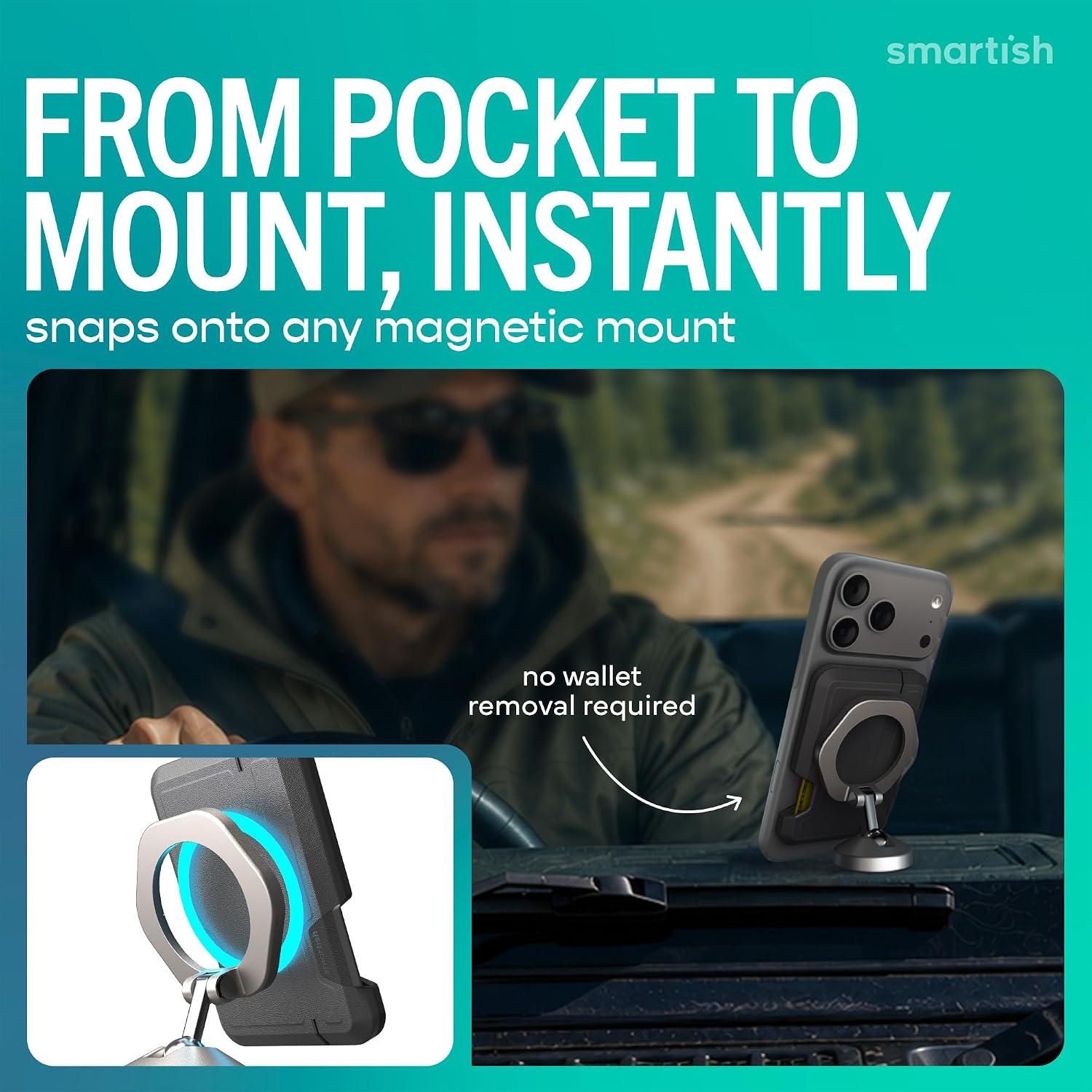 Smartish® MagSafe Wallet - Side Hustle Vault - Magnetic Card Holder [Slim + Rugged] Holds 1-4 Cards & Cash, RFID Blocking, for MagSafe Mounts & Apple iPhone 17/16/15/14/13/12 - Very Cherry Blossom thumbnail