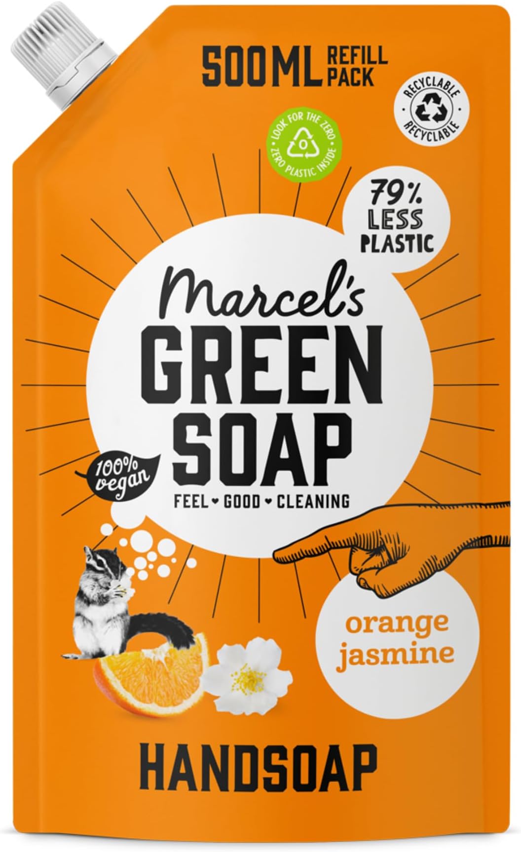 Marcel's Green Soap - Hand Soap Refill Orange & Jasmine - Handwash Dispenser Refill - Microplastic-free formula - Vegan - Packaging recyclable - 500 ml